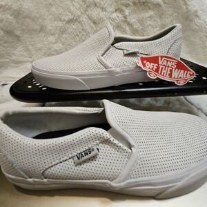 Vans Classic Slip-On Perf Leather White - Women's Size 6 - NEW WITH TAGS